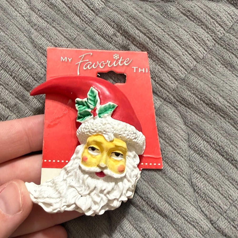 New Vintage Santa Moon Brooch Pin with Red Hat
